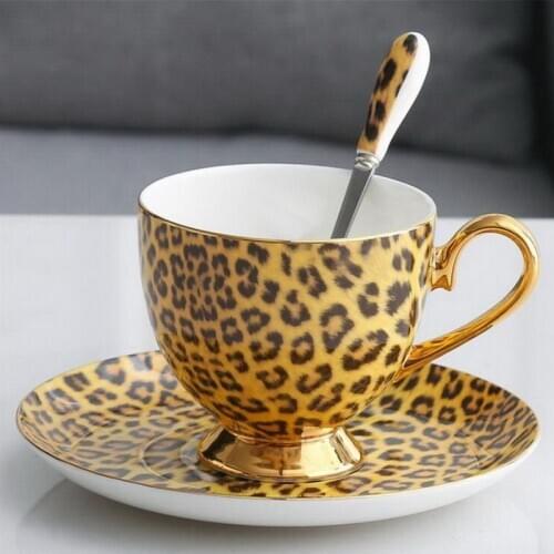 Luxury Porcelain Leopard Coffee Cup &Saucers Bone China Tea Cup Saucer Kitchen Tableware Gifts