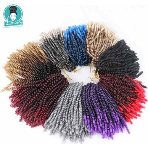 Luxury Fluffy Spring Twist Hair Extensions Black Brown Burgundy Ombre Crochet Braids Synthetic Braiding Hair 8'' 110g