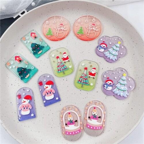 Christmas style 40pcs/lot cartoon color pattern print geometry rounds/flower/rectangle shape acrylic beads diy jewelry accessory