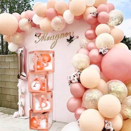 Rose Gold Transparent Letter A-Z Box Custom Baby Name Balloon Baby Shower Box Girl First 1st Birthday Party Decor Kids Babyshowe