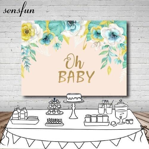 Sensfun Turquoise Flowers Photography Backdrop Newborn Baby Shower 1st Birthday Party Backgrounds Custom Vinyl 220x150cm
