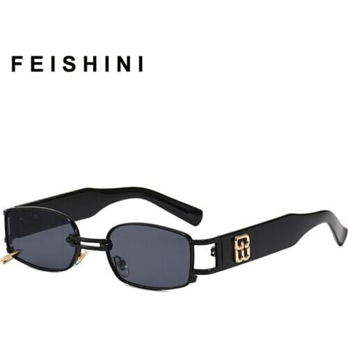 FEISHINI Rectangle Sunglasses Women Brand Designer Fashion Steampunk Diamond Sun Glasses Vintage Shades Eyeglasses UV400 Oculos