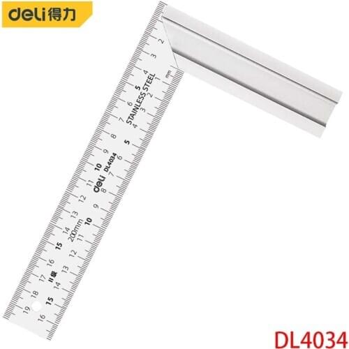 Deli DL4034 Steel Square Measuring Tools Specification: 200mm Stainless Steel Tape + Aluminum Alloy Base Dual Scale Design