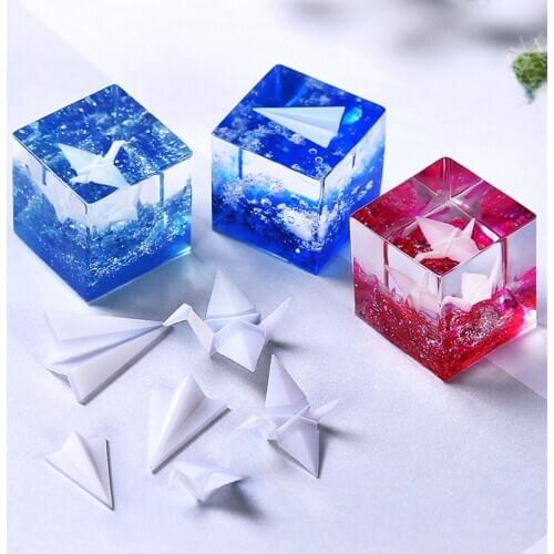 3Pcs Resin Crystal Epoxy DIY Starry Sky Landscape Sky Ocean Filler 3D Mini Paper Crane Paper Airplane Model