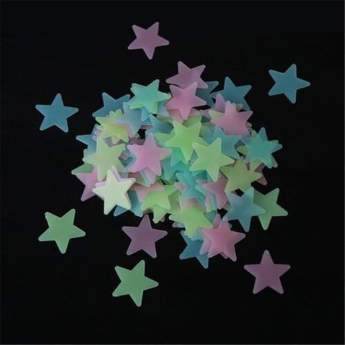 100pcs 3D Stars Glow In Dark Luminous Fluorescent Plastic Wall Sticker Home Decor Decal Wallpaper Decorative Special Festivel