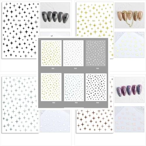 50pcs Metal Gold Silver Black White Star Holographic Design Nail Art Adhesive Sticker Decal Decoration Gel Nail Polish Manicure