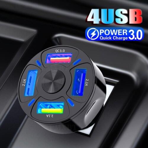 2.1A QC3.0 4 USB Car Charger 12-32V Car Adapter Socket Quick Car Phone Charger With LED Light Fast Charging For IPhone Samsung
