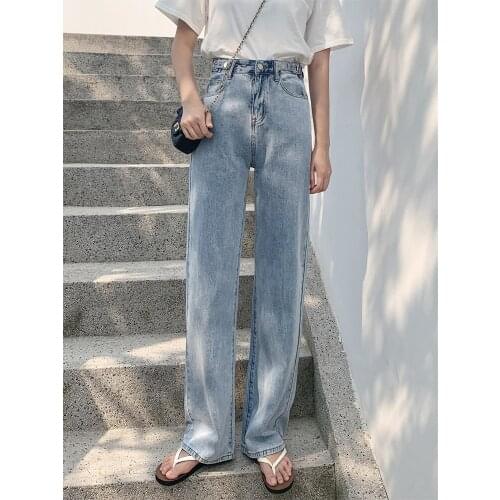 High waist wide leg pants autumn jeans women 2021 new summer thin section straight loose drape mopping pants