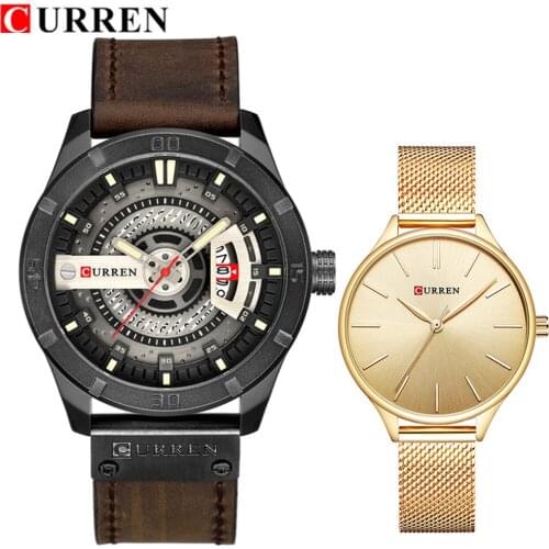 Curren Brand Couple watches for Lovers Stainless steel Lady Watch Mens Women Quartz Wrist watches Set Lovers Gift Clock Male