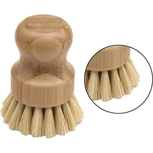 Wooden Bamboo Round Pot Dish Bowl Sink Stove Washing Brush Kitchen Cleaning Tool Handheld Cleaning Brush Pot Can Cleaning Brush