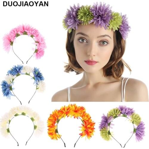DUOJIAOYAN Fancy Flower Hairband Women Crown Headband Party Wedding Bride Beach Headwear Floral Hair Ornament Accessories