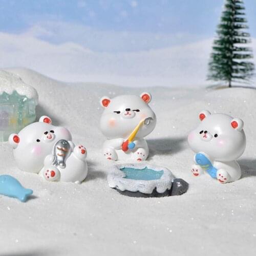 Animal Figurine Wear-resistant Sturdy Resin High Simulation Cute Bear Miniature Statue Micro Landscape Decoration for Desktop