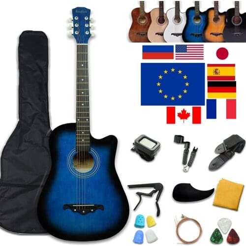 38 Inch Acoustic Guitar Folk Guitar for Beginners 6 Strings Basswood with Sets Black White Wood Brown Guitar AGT16A