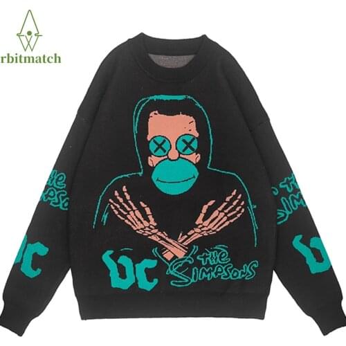 Cotton Autumn Sweater Men Women Pullover Hip Hop Streetwear Harajuku Anime Ape-man Print Vintage Loose Knitted Sweater Thin Tops