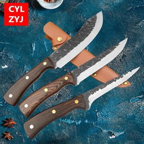 Curved Boning Knives Forged Butcher Knives Meat Cleaver With Cover Sheath Serbian Chef Slaughter Knives Kitchen Camping Knife