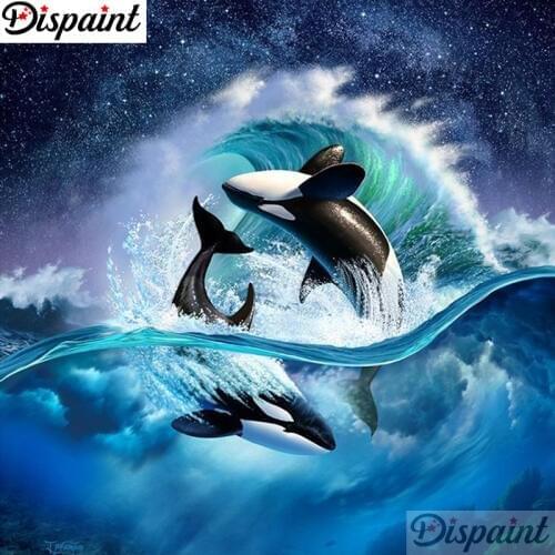 Dispaint Art 5D Diy Diamond Painting "Animal whale dolphin" Diamond Pictures Cross Stitch 3D Rhinestone Embroidery Decor A25863