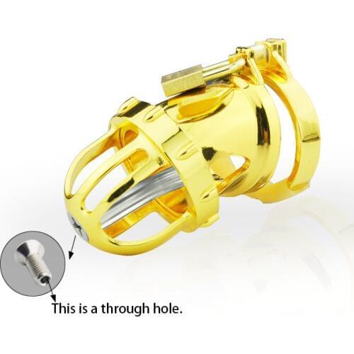 24k Gold Plating Male Chastity Device,Cock Cage,Penis Ring,Chastity Belt,Adult Game,Cock Ring,A198