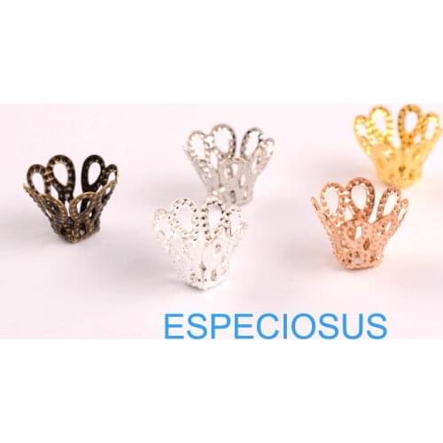 DIY Jewelry findings Components Bead Caps Metal Accessory Earring Making Handmade Hallow Spacer Flower Crown Shape 12*8MM 100PCS