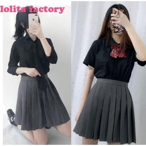 DARK BLACK Japanese sailor suit JK UNIFORM front organ pleat shirt long sleeve Short Sleeve student shirt LOLITA PLEATED SKIRT