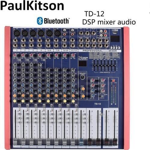 Paulkitson TD12 Professional Audio Mixer 12 Channels Mixing Console DJ Studio Aduio Power Mixer Amolifier 48V Phantom