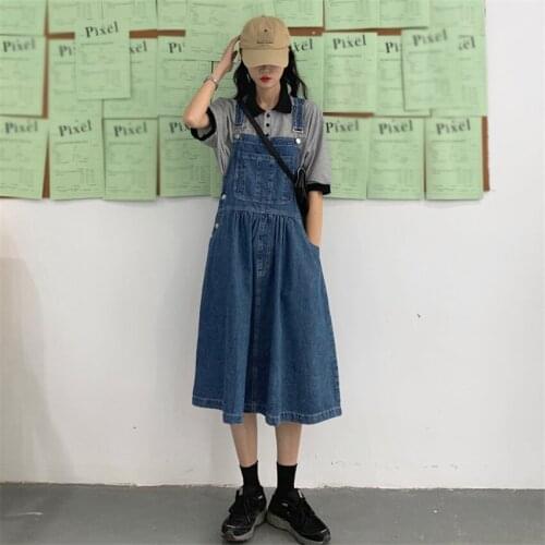 Preppy Style Fashion Denim Dress Women Sleeveless Midi-calf Jeans Sundress Korean Vintage Suspender Dresses Robe Femme