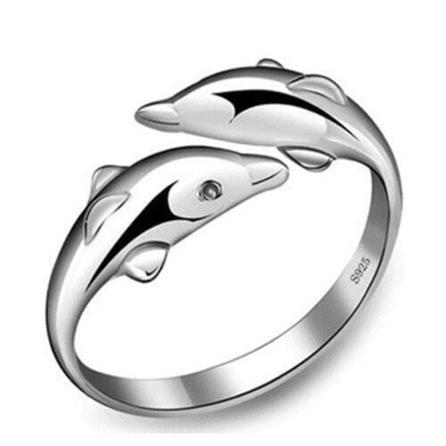 LUKENI Trendy Dolphin Love Rings Girl Engagement Party Accessories Fashion 925 Sterling Silver Rings For Women Bride Jewelry