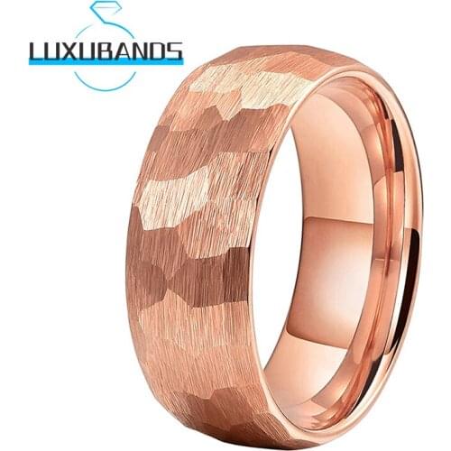 8MM 6MM Rose Gold Men Wemens Wedding Bands MultiFaced Hammered Tungsten Engagement Rings Brushed Finished Comfort Fit