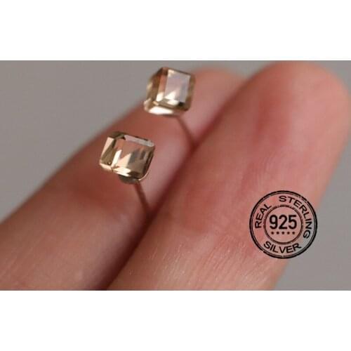 S925 Silver Earrings For Women Set Zircon Crystal Tea Color Mini Design Retro Fashion Lady Wedding Jewelry INEFFA Anti-Allergic