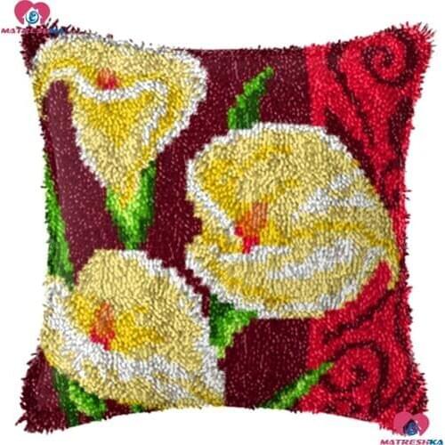 Flower Latch Hook kits tulip Pillowcase Cushion Latch Hook Rug Kits DIY Needlework set Handmade Accessories 3d Printed Canvas