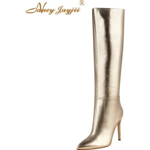 Women Shoes Adult Boots Ladies knee-High Super High Thin Heels Solid Slip-On Pointed Toe Mature Zipper Nancyjayjii Leisure 2019