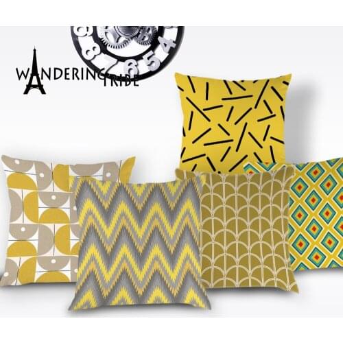 Yellow Geometric Cushion Cover Nordic Plaid Pillow Case Stripe Home Decorative Sofa Bed Cushions Cases Kissen Pillows Covers