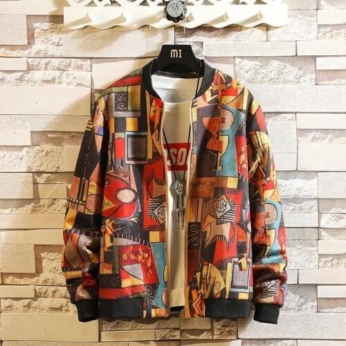 New men jacket digital printing jackets fashion casual plus size men jacket baseball collar zipper spring autumn coat overcoat