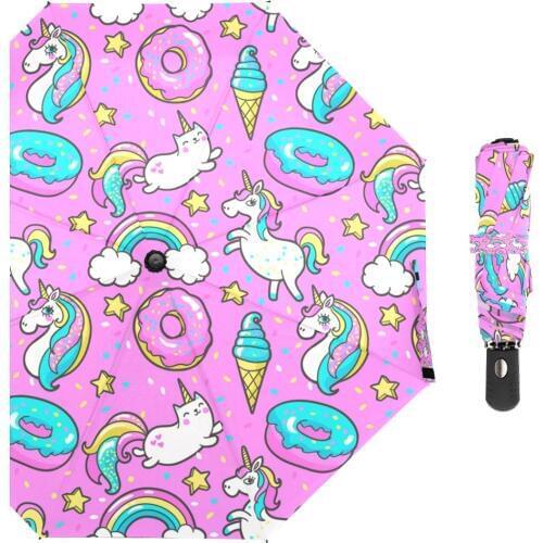 New Creativity Unicorn Pattern Umbrella For Women Fully-automatic 3 Folding Windproof Light Weight Rain Umbrella Men Travel Gift