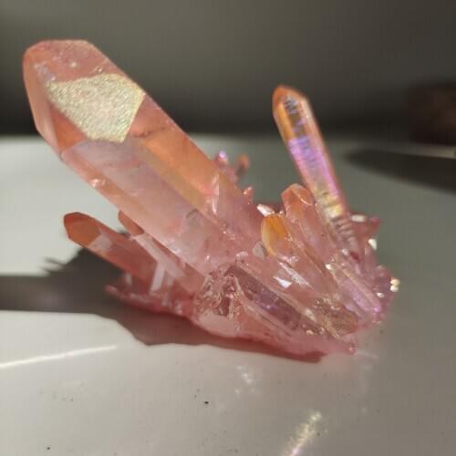 1pcs100-150g Natural crystal cluster Specimen aura electroplating pink Gemstone Titanium quartz cluster Mineral Healing Specimen