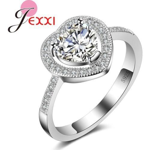 Charm Heart Austrian Crystal Rings For Women 925 Sterling Silver Anillos Bijoux 5 Colors Bridal Wedding Bands Jewelry