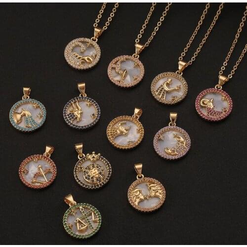 12 Constellations Zircon Necklace For Women Men Boy & Girl Cubic Zirconia Horoscope Zodiac Sign pendant Necklace Lucky Jewelry