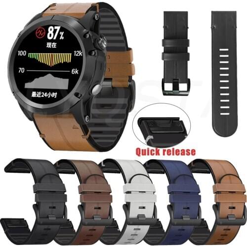 26 22mm Silicagel Leather Watchband for Garmin Fenix 6X 6 Pro 5X 5 5S Plus 3HR 935 945 Easy Fit Quick release smart Wrist straps