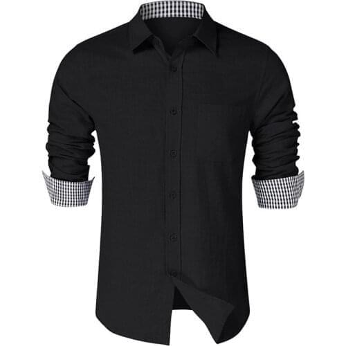 High Quality Brand New Flax Casual Shirt For Men Black Slim Fit Long Sleeves Cotton Denim Business Dress Shirts Male Tops