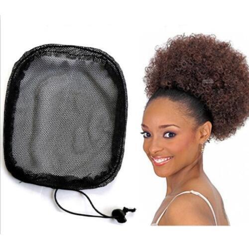 3pcs Ponytail wig cap Black Hair Net Making Ponytail Afro Hair Bun Wig Caps elastic Hairnets styling tools accessories