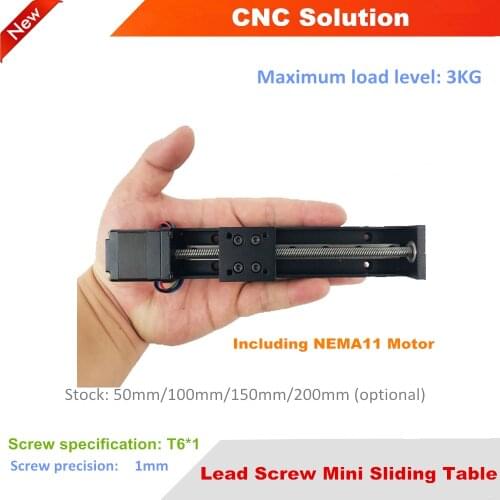 Lead Screw Mini Sliding Table +NEMA11 Motor T6*1 Stroke: 50-200mm Square Rails Cross Slide Electric Stepper Motor For Automation