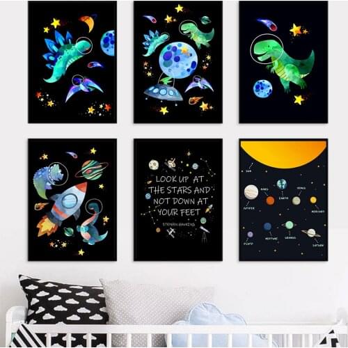 Creativity Dinosaur Planet Spaceship Wall Art Canvas Painting Nordic Posters And Prints Wall Pictures Baby Kids Room Home Decor