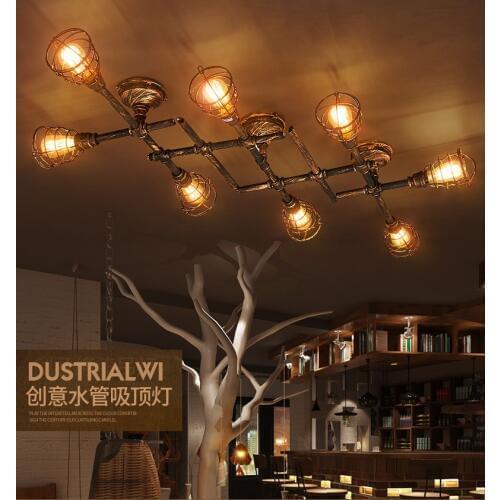 Vintage industrial wind suction top American country loft bar cafe office water pipe creative wrought iron ceiling lamp