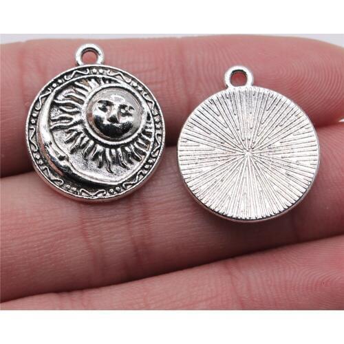 WYSIWYG 4pcs 19x23mm Charms Sun Crescent Moon Disc Totem Diy Jewelry Findings Antique Silver Color
