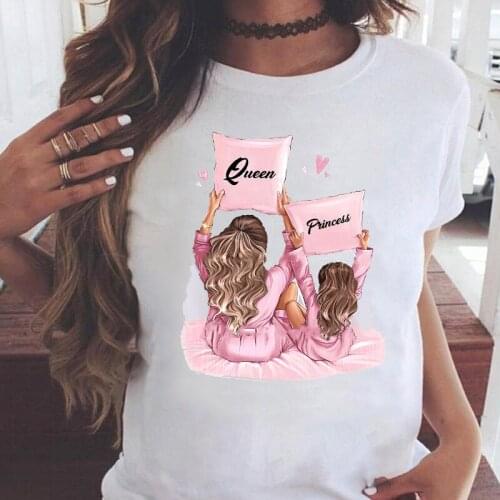 Women Graphic Watercolor Cartoon Short Sleeve Sweet Cute Mama Mom Mother Summer Print Female Clothes Tops Tees Tshirt T-Shirt