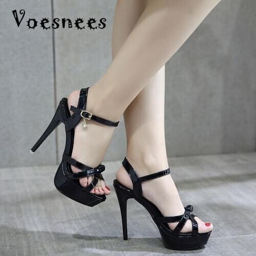 Black 2021 Women Shoes Summer Women Sandals Shoes Thin Heel High Heels 12CM Sexy Open Toe Pointy Sandals Nightclub Bridal Shoes
