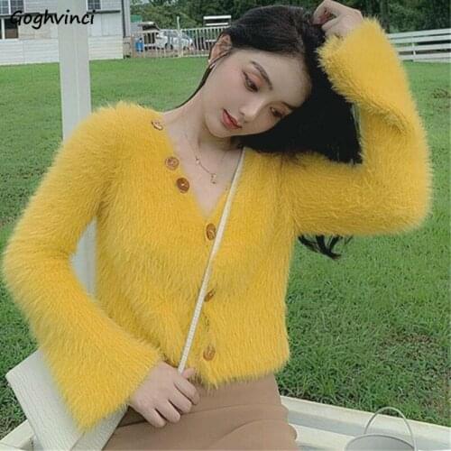 Women Cardigans Autumn Knitting Colorful Single Breasted V-neck Flare Sleeve Soft Warm Sweaters Elegant Casual Tops Ins Korean
