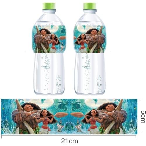 12pcs Moana Mineral Water Bottle Label Cartoon Moana Birthday Party Sticker Childrens Party Decor Supplies