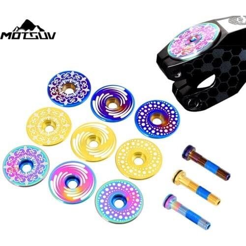 2 Pcs Bicycle Headset Cap Titanium Alloy Bike Stem Top With Screw Set Bike Fork Expander Cover Cycling Head Replacement Part