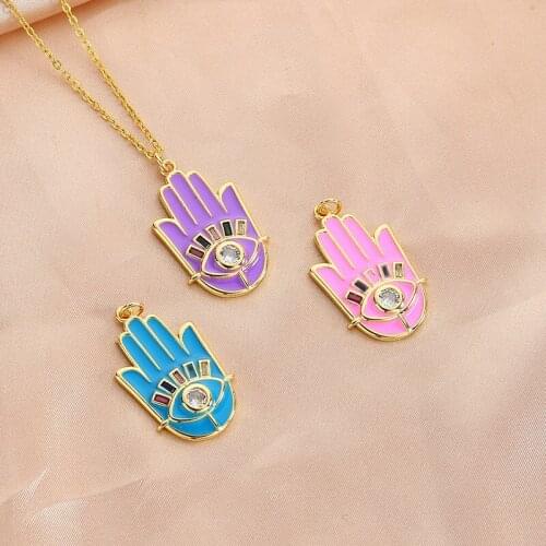 2021 New Korean Retro Simple Geometric Necklace For Woman Palm Shape Fashion Trend Micro Pave Zircon Gift Banquet