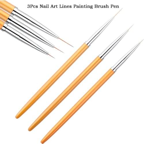 3Pcs/set Gold Nail Art Lines Painting Pen Brush Professional High Quality UV Gel Polish Tips 3D Design Manicure Drawing Tool Kit
